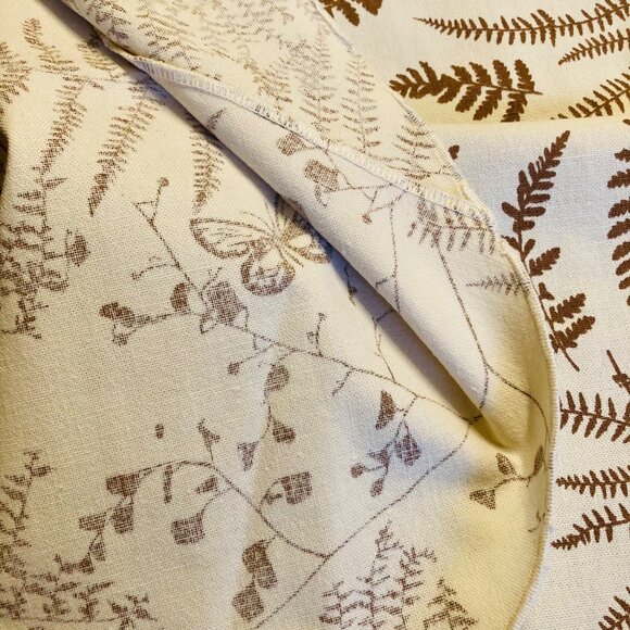 Vintage Tablecloth Rectangle 78 x 51 in Nature Floral Fern Butterfly Tan Beige - Picture 6 of 7